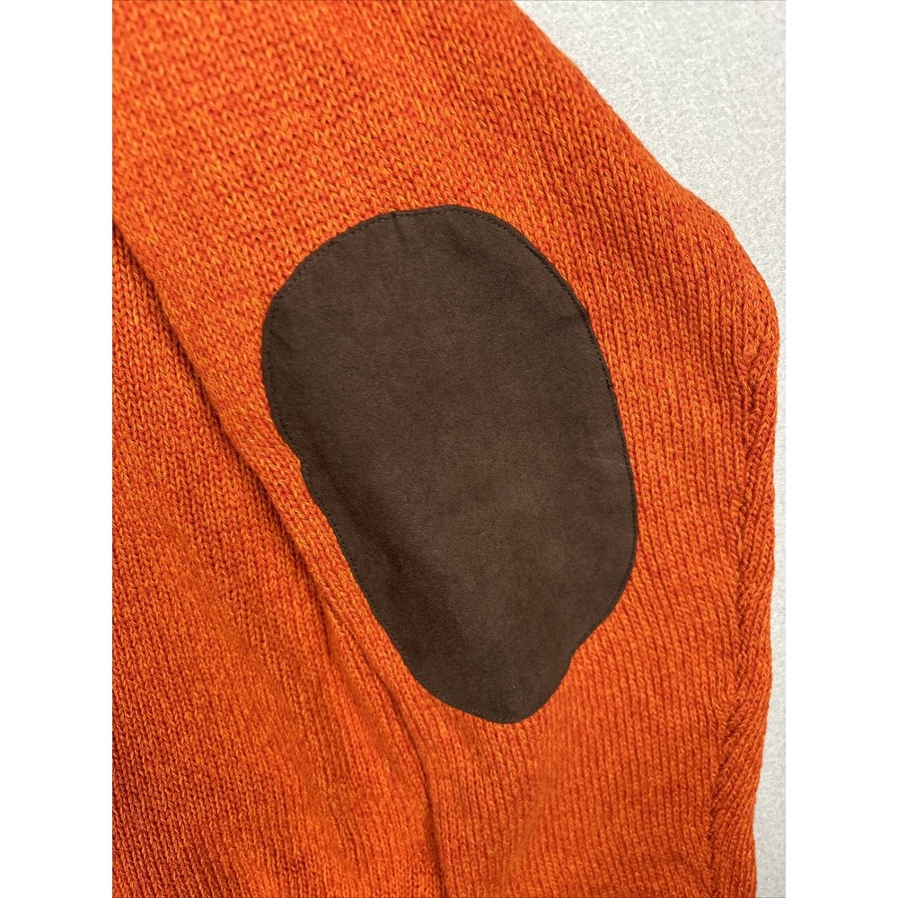 Chaps Men's Sweater Large Orange Mock Neck Henley Elbow Patches Suede Trim 2982 - Picture 3 of 13